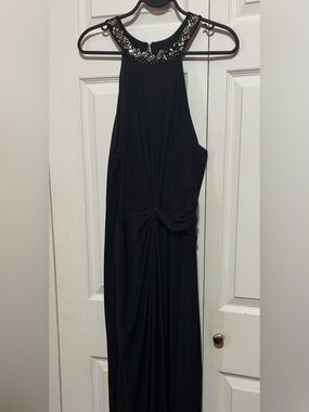 Blu Sage Black Halter Dress with Embellished Neckline